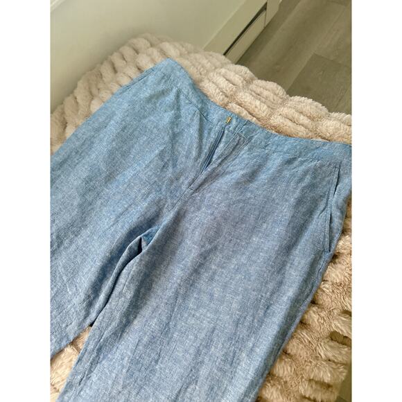 Draper James Linen Pants Size 10 Cropped Straight Leg Pull On Chambray Blue - Picture 6 of 7